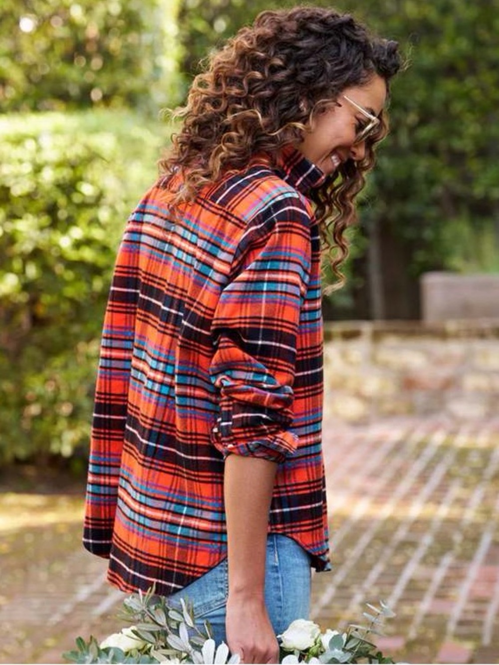 Frank & Eileen The Eileen Button Up in Orang Blue and Black Plaid - Picture 2 of 8